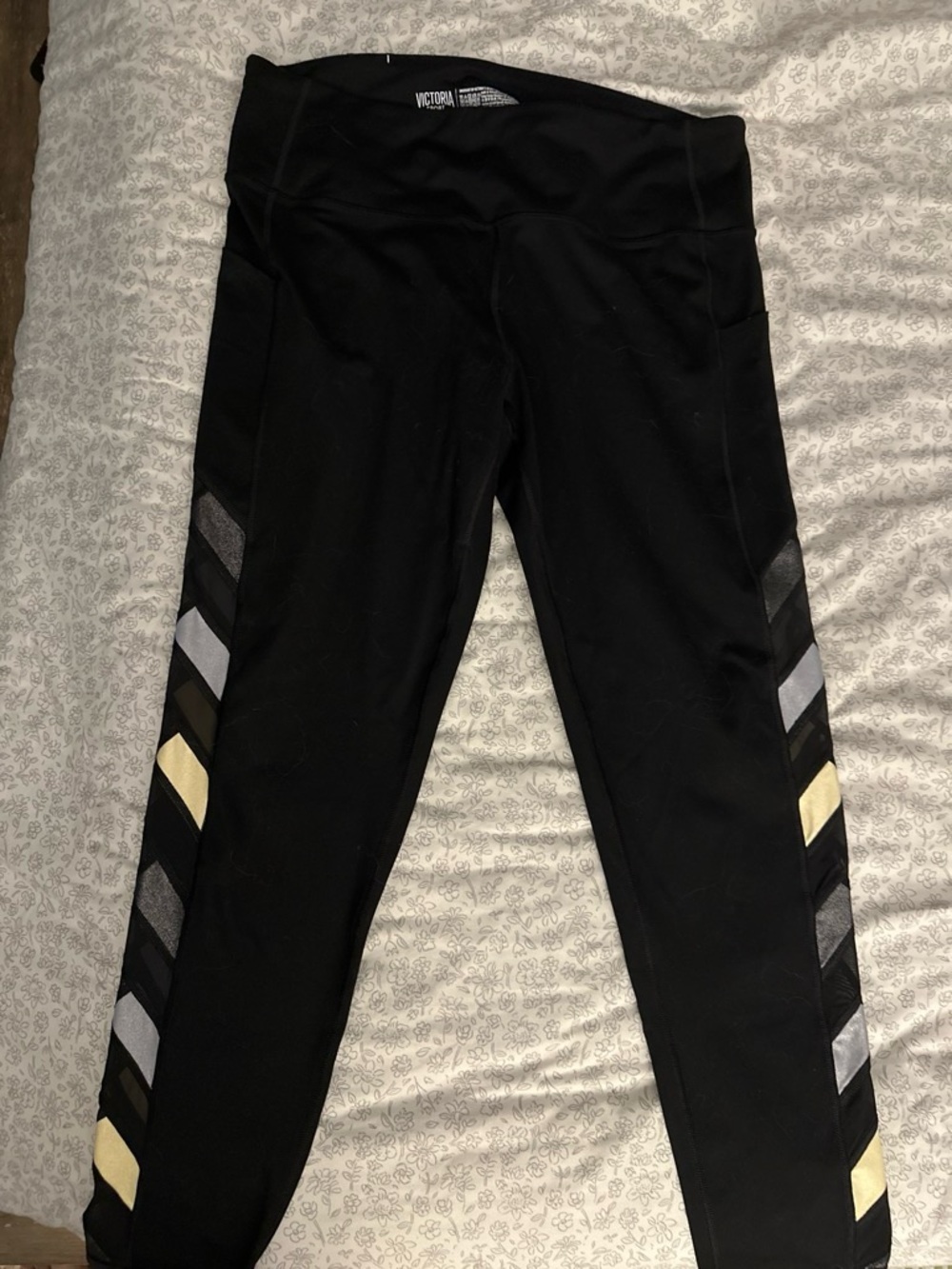 Victoria's Secret Black Active Leggings with Reflective Chevron Stripes